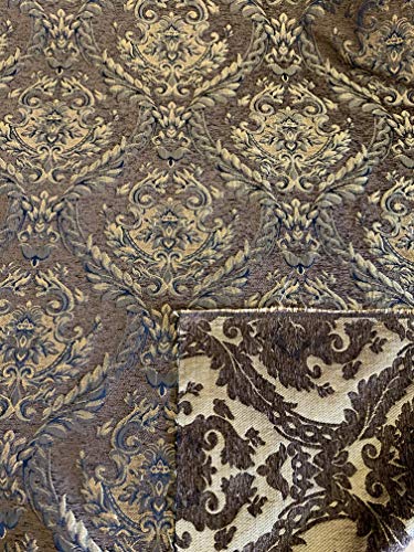Damask Tapestry Chenille Fabric - Upholstery Fabric, 60" Width - Sold by The Yard (Brown/Gold) - color: Brown/Gold
