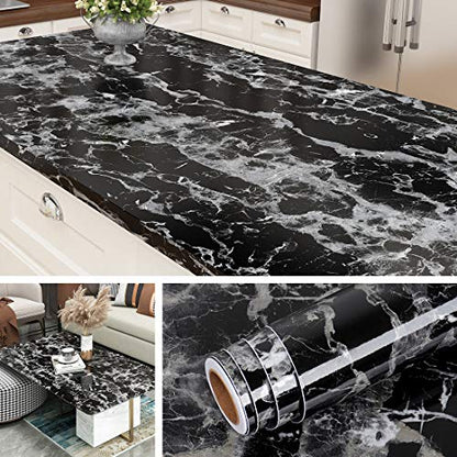 Livelynine 24x197 Black Countertop Peel and Stick Countertops Waterproof Black Marble Contact Paper Self Adhesive Wallpaper Renter Friendly Counter Top Covers Waterproof Kitchen Vinyl Wrap Desk Table - size: 24"W x 197"L