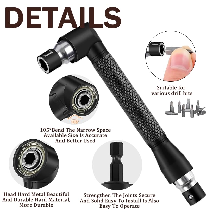37Pcs Flexible Drill Bit Extension right angle drill attachment Include 90 degree Bits drill attachment Hex Shank 105° Right Angle Drill Attachment Short Screwdriver Rotatable Socket Adapter - color: 37pcs