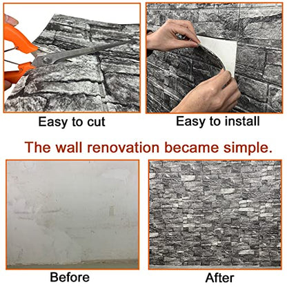 20PCS 3D Wall Panels Peel and Stick 3D Brick Wallpaper Peel and Stick Faux Stone Wall Panel Foam Brick Self-Adhesive Wallpaper (Red,20pcs) - color: Red, size: 20PCS