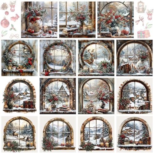 Harloon 15 Sheets Christmas Rub on Transfers Winter Window Decals - style: Fresh