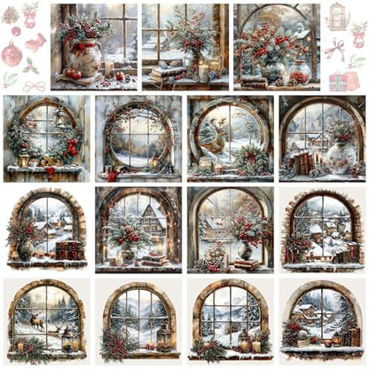 Harloon 15 Sheets Christmas Rub on Transfers Winter Window Decals - style: Fresh