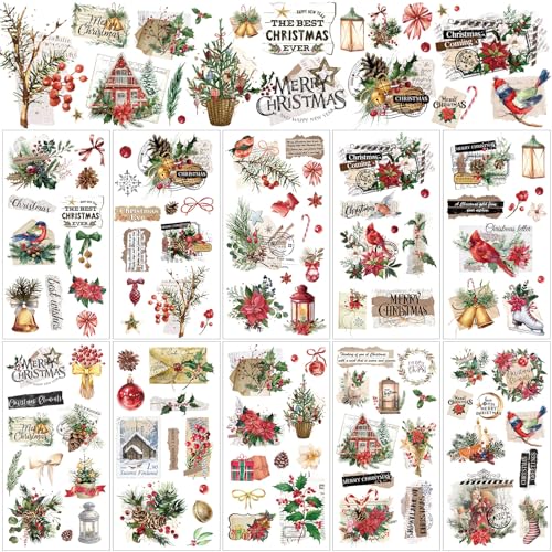 Lincia 10 Sheets Christmas Rub on Transfers for Crafts, Vintage Newspaper - style: Vintage Newspaper