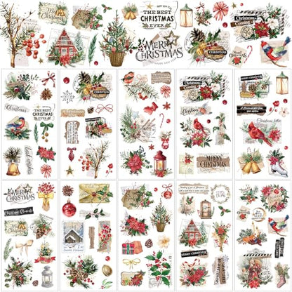 Lincia 10 Sheets Christmas Rub on Transfers for Crafts, Vintage Newspaper - style: Vintage Newspaper