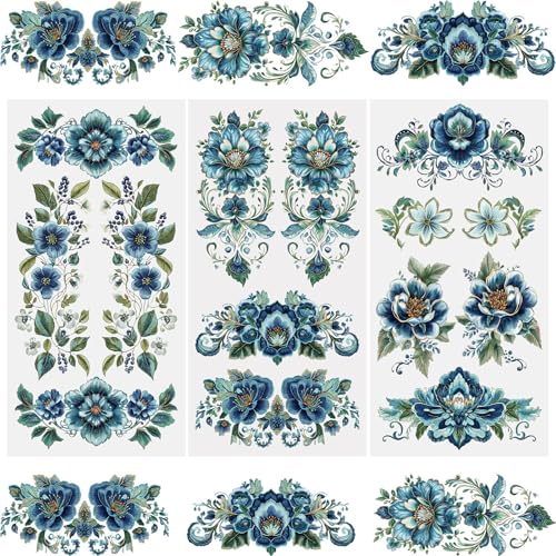 WANDIC 3 Sheets Rub On Transfer Stickers, Green Pattern Waterproof Decals Furniture Craft Decorative, Junk Journals for DIY Scrapbooking, 15 * 30cm - color: Deep Green Pattern