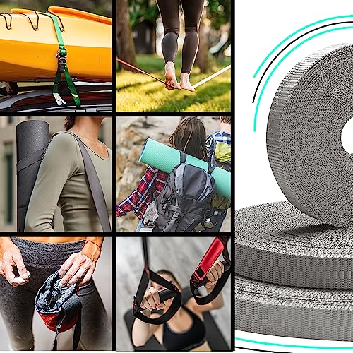 TECEUM Webbing Strap, 3/4" to 2", 10-50 Yds, Multi-Color Heavy Duty Tape - color: Light Gray, size: 2"- 50 yards