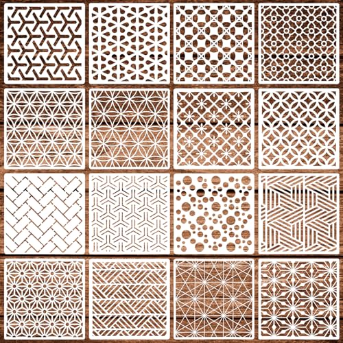16 Pcs Large Geometric Stencils for Painting, Wall Tile Patterns 12 Inch - color: Geo02, size: 12 Inch