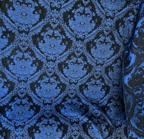 Damask Tapestry Chenille Fabric - Upholstery Fabric, 60" Width - Sold By The Yard (Black/Blue) - color: Black/Blue