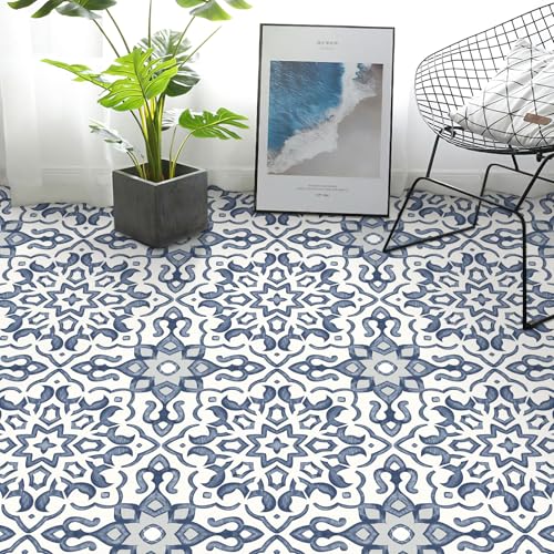 MORCART 20 Pack Peel and Stick Floor Tile, Vinyl Flooring, Waterproof DIY Flooring for Bathroom, Kitchen, Fireplace, Stairs, Bedrooms, Wall, Pantry Room Blue 7.87"x 7.87" - color: MORCART FT1453-20 blue