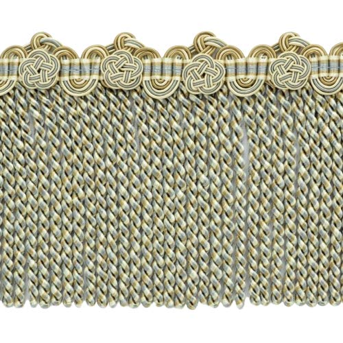 DÉCOPRO 5" (12.5cm) Alexander Collection Bullion Fringe Trim with Fancy Scroll and Rosette Header # BFAX5, Cream Ivory Blue #LX03 (Light Blue, Light Beige, White Ivory) 5 Yard Value Pack (15 ft/4.5m) - color: Cream Ivory Blue #LX03 (Light Blue, Light Beig