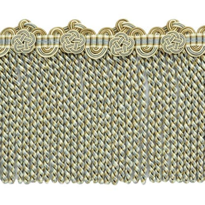 DÉCOPRO 5" (12.5cm) Alexander Collection Bullion Fringe Trim with Fancy Scroll and Rosette Header # BFAX5, Cream Ivory Blue #LX03 (Light Blue, Light Beige, White Ivory) 5 Yard Value Pack (15 ft/4.5m) - color: Cream Ivory Blue #LX03 (Light Blue, Light Beig