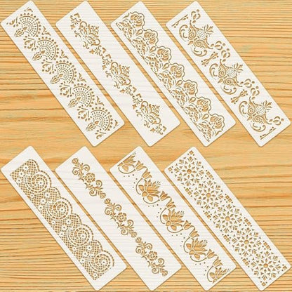 8 Pieces Ornate Border Stencil Flower Template Cake Decorating Templates Reusable DIY Art and Craft Stencil Floral Edge Baking Tool for Painting On Wood|Canvas|Paper|Fabric