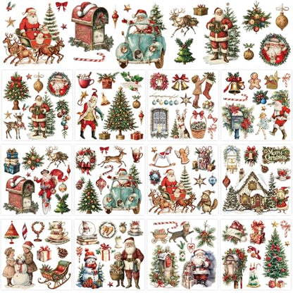 Whaline 12 Sheets Christmas Rub on Transfer for Crafts Rub on Transfer Stickers Vintage Santa Snowman Xmas Tree Furniture Decals for Home Office Classroom Party DIY Crafts, 5.5 x 5.5 Inch - style: Vintage Christmas