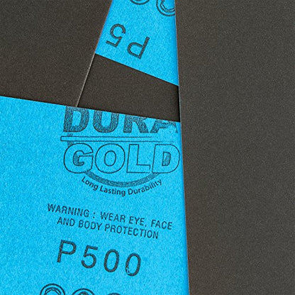 Dura-Gold 5-1/2" x 9" Wet or Dry Sandpaper Sheets, 500 Grit, Box of 25 - size: 500-Grit