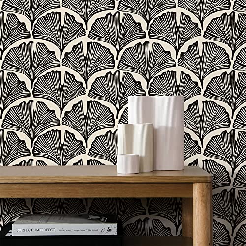 Tempaper x Novogratz Zebra Black Feather Palm Removable Peel and Stick Wallpaper, 20.5 in X 9 ft, Made in The USA - color: Zebra Black, size: 20.5" x 108"