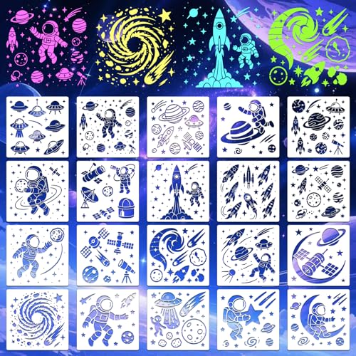 Space Astronaut Stencils for Crafts Reusable 20Pcs Stencils(5.9X5.9 in) - color: Space 1