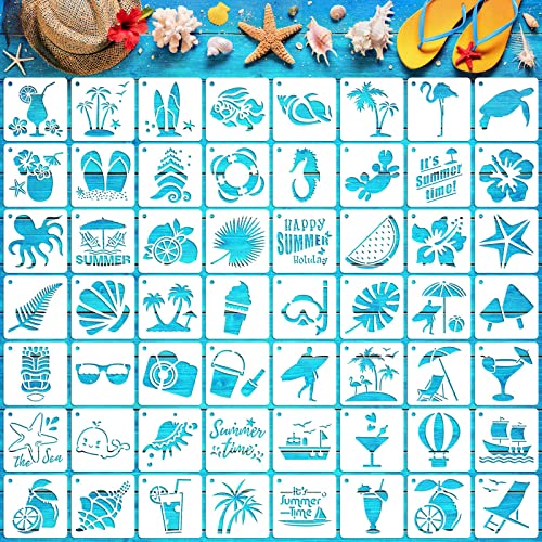 Augshy 56 Pack Summer Stencils for Painting, 3 Inch Beach Crafts Template - style: Hawaii