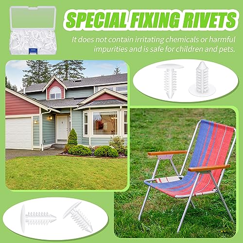 100 Pieces Patio Strapping Rivets Fasteners 3/4" Length Medium Multi Gauge Rivet for Patio Lawn Chair Webbing Repair Strap for Outdoor Furniture Lounge 1/4 Inch Hole (White) - color: White