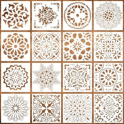16 Pcs Mandala Stencils for Painting, 6x6 Inch Reusable DIY Templates