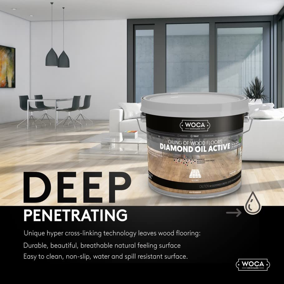 WOCA Denmark Diamond Oil Active (Extra White, 2.5L) – Extremely Durable, Plant-Based Wood Finish | Low VOC, Isocyanate-Free, Liquid-Resistant | Safe for All Wood Species, Including Exotic Woods - color: Extra White, size: 2.5L