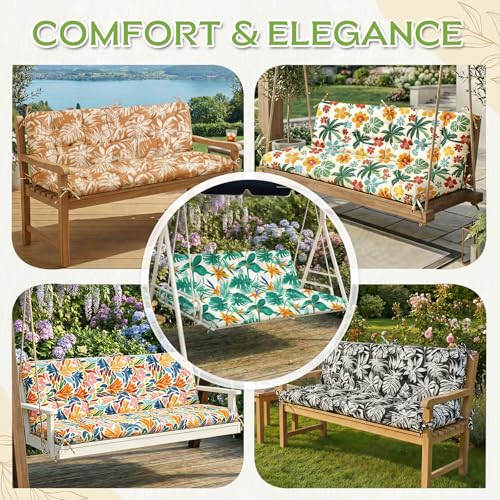 Oxford Fabric Swing Cushions with Backrest & Tie Straps for Patio Bench - color: Tropical Red