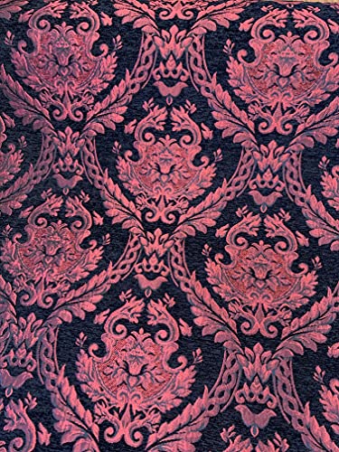 Damask Tapestry Chenille Fabric - Upholstery Fabric, 60" Width - Sold by The Yard (Black/Red) - color: Black/Red