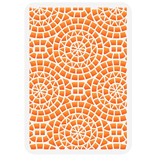 FINGERINSPIRE Holtz Mosaic Stencil 11.7x8.3 Inch Template - Plastic Geometric Circle Pattern, Reusable Layering for DIY Art - Painting on Wood, Floor, Wall Fabric