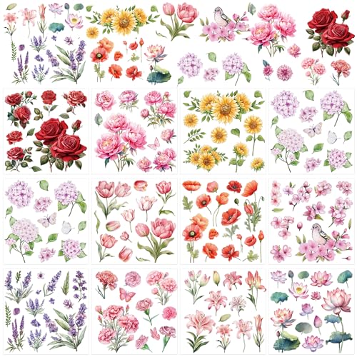 12 Pcs Flower Rub-On Transfers for Furniture & Crafts, 5.9 x 5.9 Inch - style: Flower