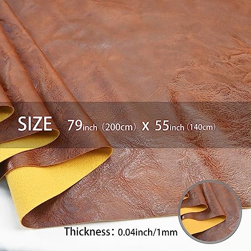 200x140cm Brown Soft Faux Leather Fabric, 1mm Thick PU Material - color: Brown, size: 79x54 inch