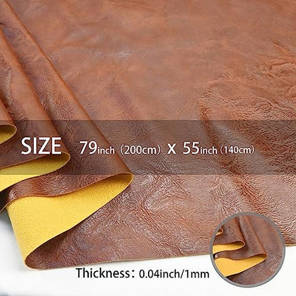 200x140cm Brown Soft Faux Leather Fabric, 1mm Thick PU Material - color: Brown, size: 79x54 inch