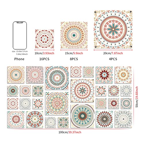 Easy Peel Stick Vinyl DIY wall Tile Decals Stick on backsplash,28pcs - color: Diy Mandala Floral