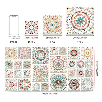 Easy Peel Stick Vinyl DIY wall Tile Decals Stick on backsplash,28pcs - color: Diy Mandala Floral