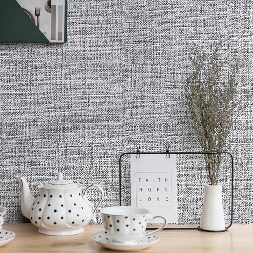 Grey Grasscloth Peel and Stick Wallpaper 17.3"x120" Faux Linen Textured Contact Paper Removable Self Adhesive Vinyl Wallpaper for Bedroom Bathroom Kitchen Cabinets - color: Gray, size: 17.3" x 120"