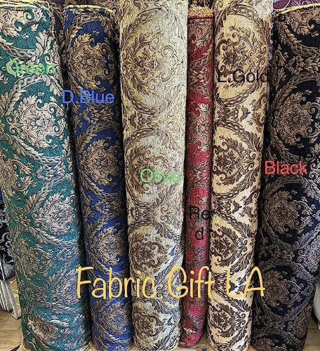 Damask Tapestry Chenille Fabric - Upholstery Fabric, 60" Width - Sold by The Yard (Green/Gold) - color: Green/Gold