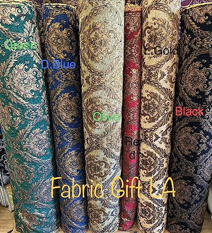 Damask Tapestry Chenille Fabric - Upholstery Fabric, 60" Width - Sold by The Yard (Green/Gold) - color: Green/Gold