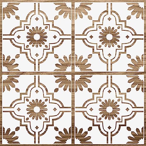 Zonon 4 Pcs 12 x 12 in Reusable Tile Stencil for Painting Large Pattern - size: 12x12 in, style: Trendy Style