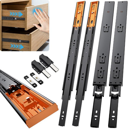 Push to Open Drawer Slides,Soft Close Drawer Slides Rebound Device 2Set14in - color: Black 2set, size: 14INCH