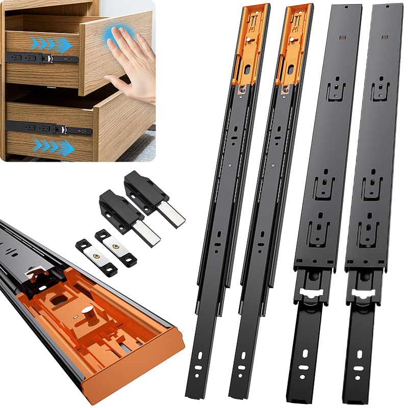 Push to Open Drawer Slides,Soft Close Drawer Slides Rebound Device 2Set16in - color: Black 2set, size: 16INCH