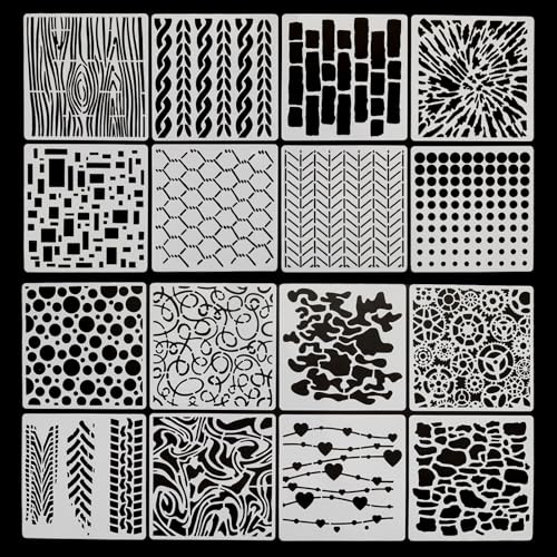 16Pcs Geometric Stencils for Crafts 6x6 Inch Reusable Texture Mixed Brick Stencil for Card Making DIY Home Decor (Texture) - style: Texture
