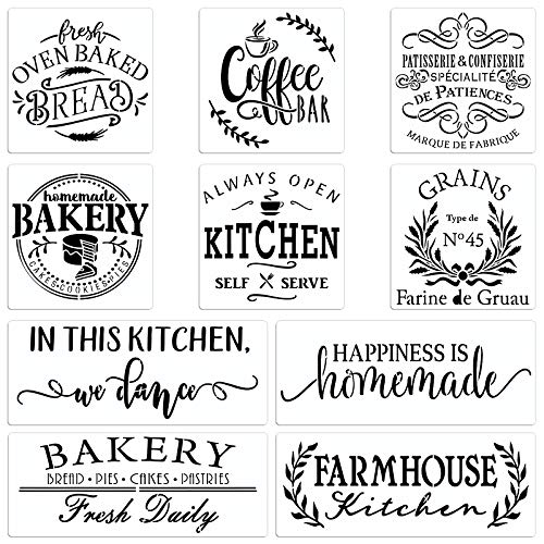 10 Set Farmhouse Kitchen Stencil, Homemade Bakery Rustic Sign Painting Stencils for Home Dining Room Wall Decoration Reusable Templates DIY Wood Sign - style: Farmhouse Kitchen
