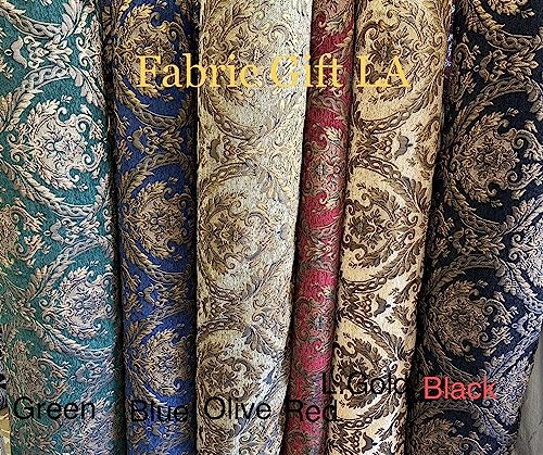 Damask Tapestry Chenille Fabric - Upholstery Fabric, 60" Width - Sold by The Yard (Green/Gold) - color: Green/Gold
