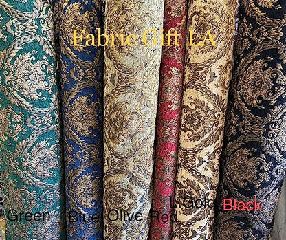 Damask Tapestry Chenille Fabric - Upholstery Fabric, 60" Width - Sold by The Yard (Green/Gold) - color: Green/Gold