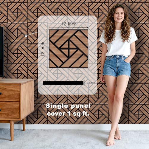 WoveN SounD Acoustic Wall Panels, Teak, 16 Pack, 12x12 in - color: Grid Weave, Teak, 16 Pack