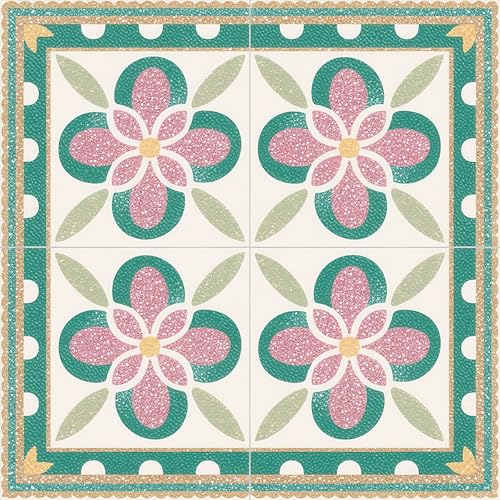 HOMETITUTE Pink Petal Flower White Dot Peel Stick Floor 12x12 Vinyl - color: Pink#2