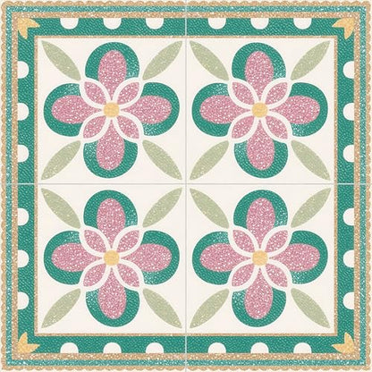 HOMETITUTE Pink Petal Flower White Dot Peel Stick Floor 12x12 Vinyl - color: Pink#2