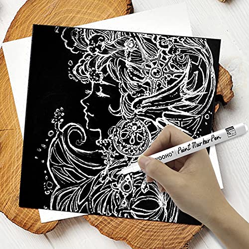 Paint Pen White Black Acrylic Marker Set for Rock Wooden Tire Metal Leather Glass Painting, 0.7mm Fine Point Quick Drying (3pcs Black +3pcs White) - color: black,white