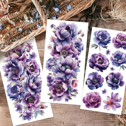 OLYCRAFT 3Pcs/Set Purple Flower Rub on Transfers for Furniture and Craft 6x12 Inch Peony Furniture Decal Transfer Sticker Rub on Decal with 1pc Scraper for Scrapbook Window Home Decoration - style: Purple Flower