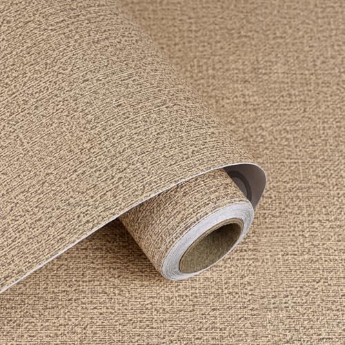 Grasscloth Peel and Stick Wallpaper Brown Textured Contact Paper, set of 17.3 x 200 Inches Removable Wallpaper for Bedroom, Countertop, Classroom, Cabinet and Drawer, Renter Friendly Wall Paper - color: Brown, size: 17.3" x 200"