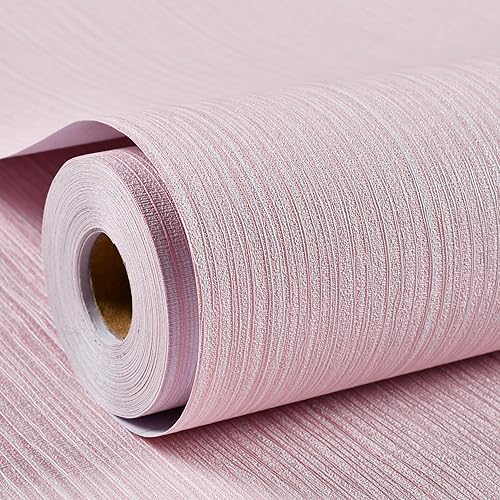 Haimin Grasscloth Wallpaper Textured 24in X 393in Fabric Contact Paper Pink Wall Paper Textured Linen Peel and Stick Self-Adhesive Thick Vinyl Embossed Film Wallpaper (Pink) - color: Pink