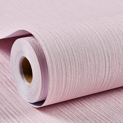 Haimin Grasscloth Wallpaper Textured 24in X 393in Fabric Contact Paper Pink Wall Paper Textured Linen Peel and Stick Self-Adhesive Thick Vinyl Embossed Film Wallpaper (Pink) - color: Pink